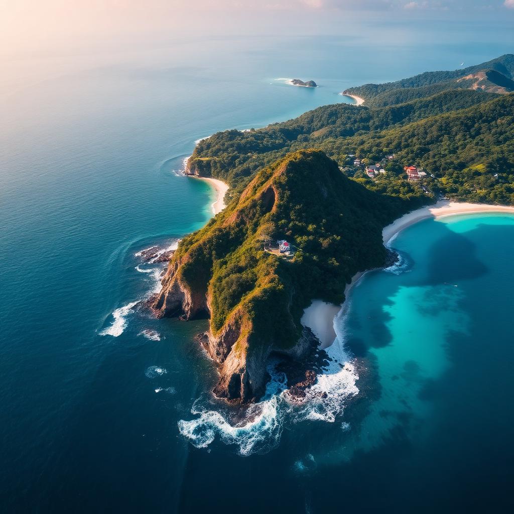 Aerial view of the Manuel Antonio tombolo and twin beaches